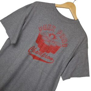 Men's Beer Pong Champion Graphic T-Shirt Size XL Gray Delta Pro Weight